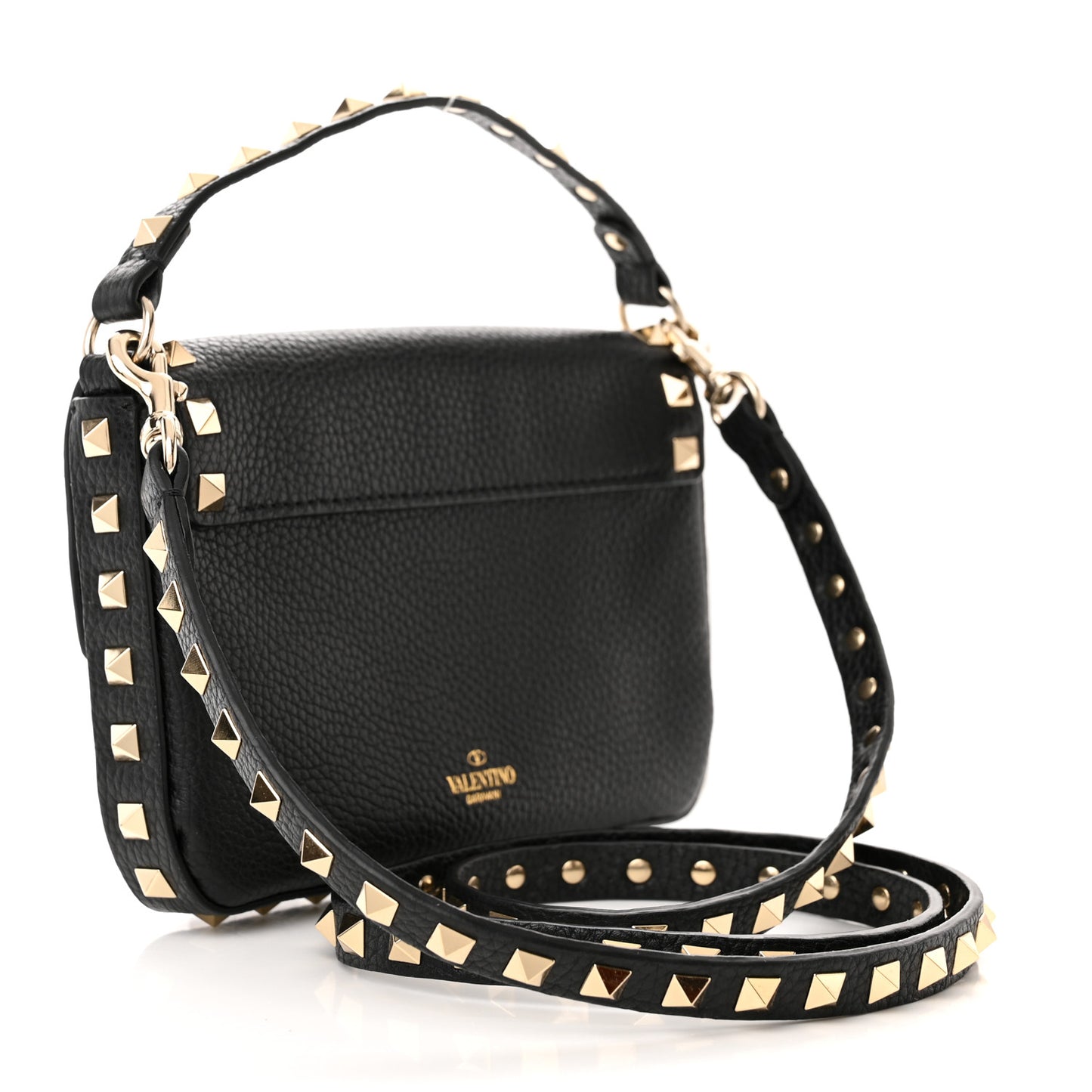 Grained Calfskin Rockstud Crossbody Bag Black