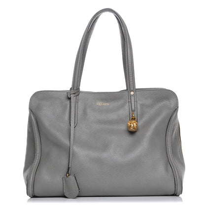 Alexander McQueen Pebbled Calfskin Large Skull Padlock Zip Around Tote Dark Grey 1 of 9