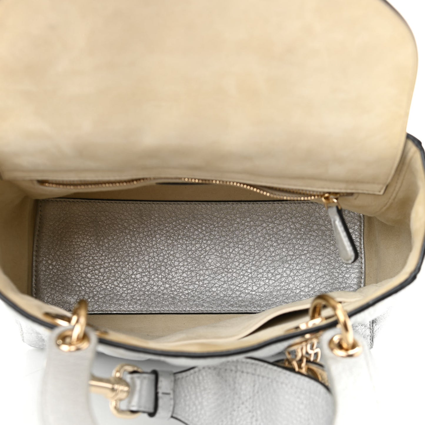 Metallic Grained Calfskin Cannage Medium Supple Lady Dior Silver