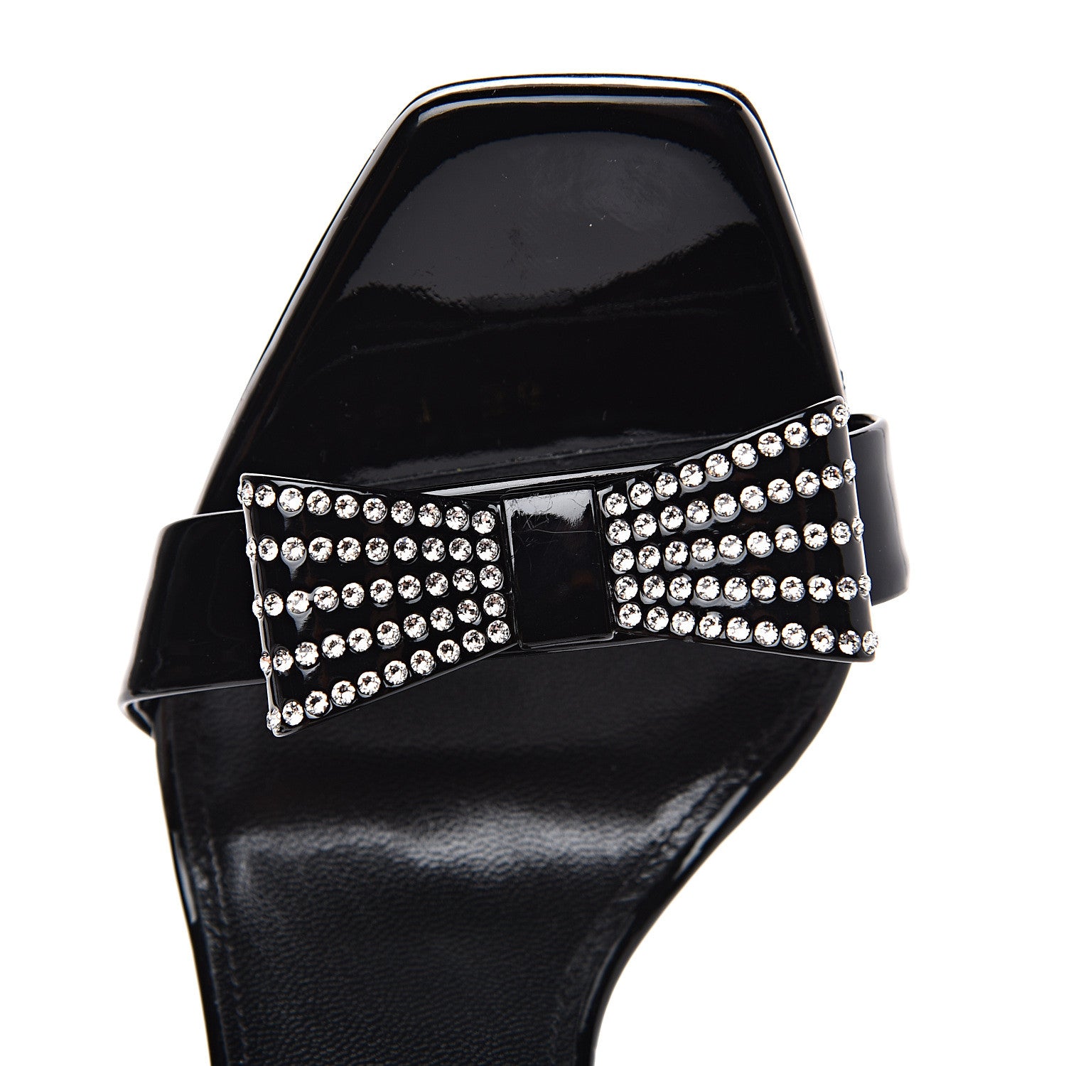 Saint Laurent Patent Calfskin Crystal Amber Bow 85 Ankle Strap Sandals 36 Black 9 of 10