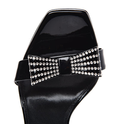 Saint Laurent Patent Calfskin Crystal Amber Bow 85 Ankle Strap Sandals 36 Black 9 of 10