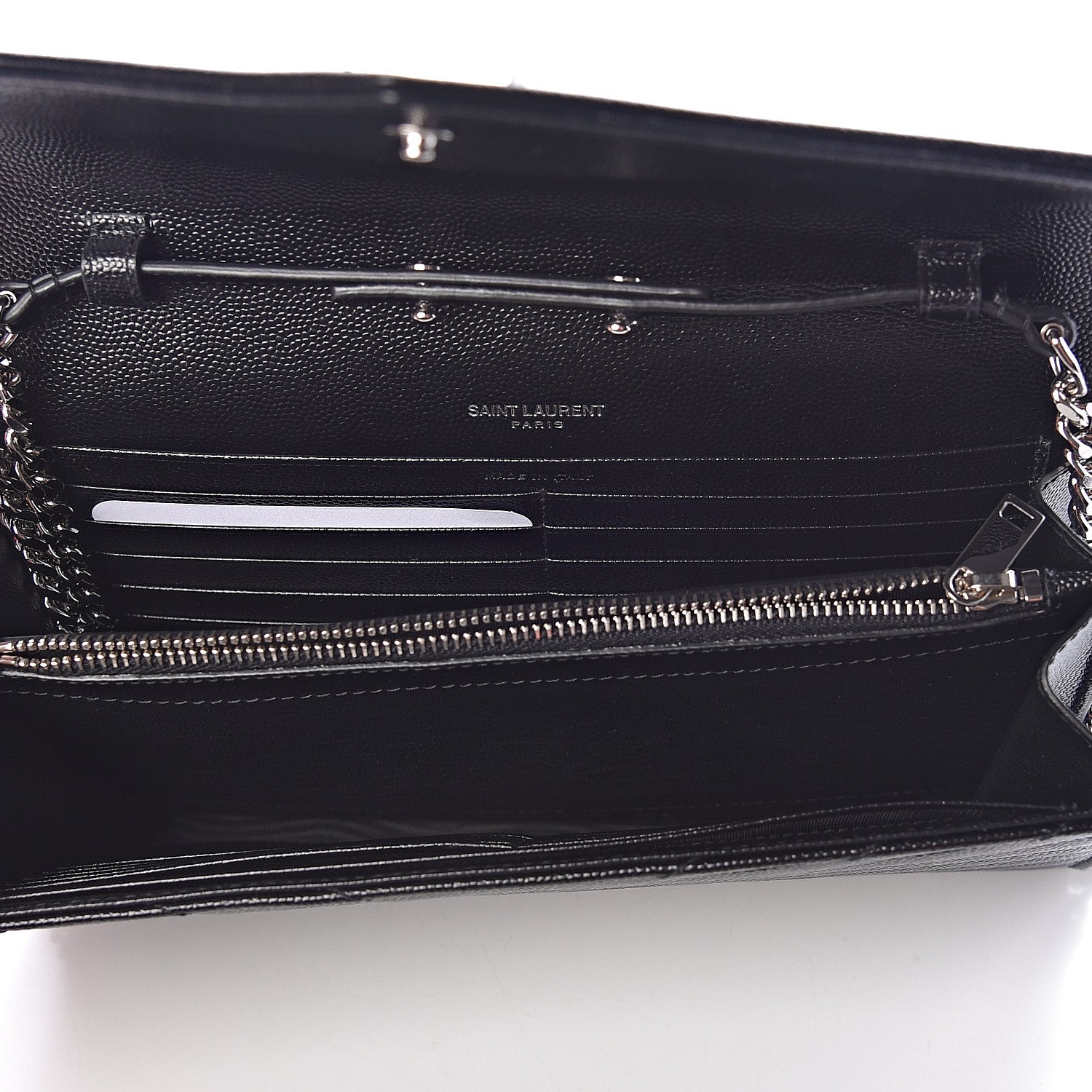 Saint Laurent Grain De Poudre Matelasse Chevron Monogram Chain Wallet Black 5 of 9