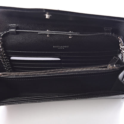 Saint Laurent Grain De Poudre Matelasse Chevron Monogram Chain Wallet Black 5 of 9