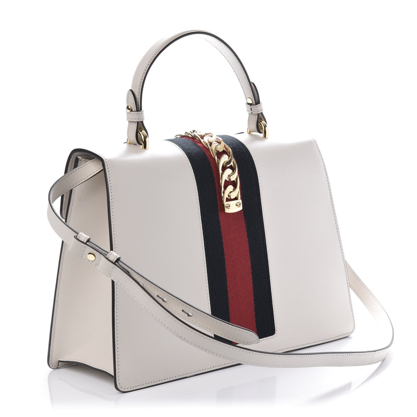 Calfskin Embroidered Medium Sylvie Top Handle Bag White
