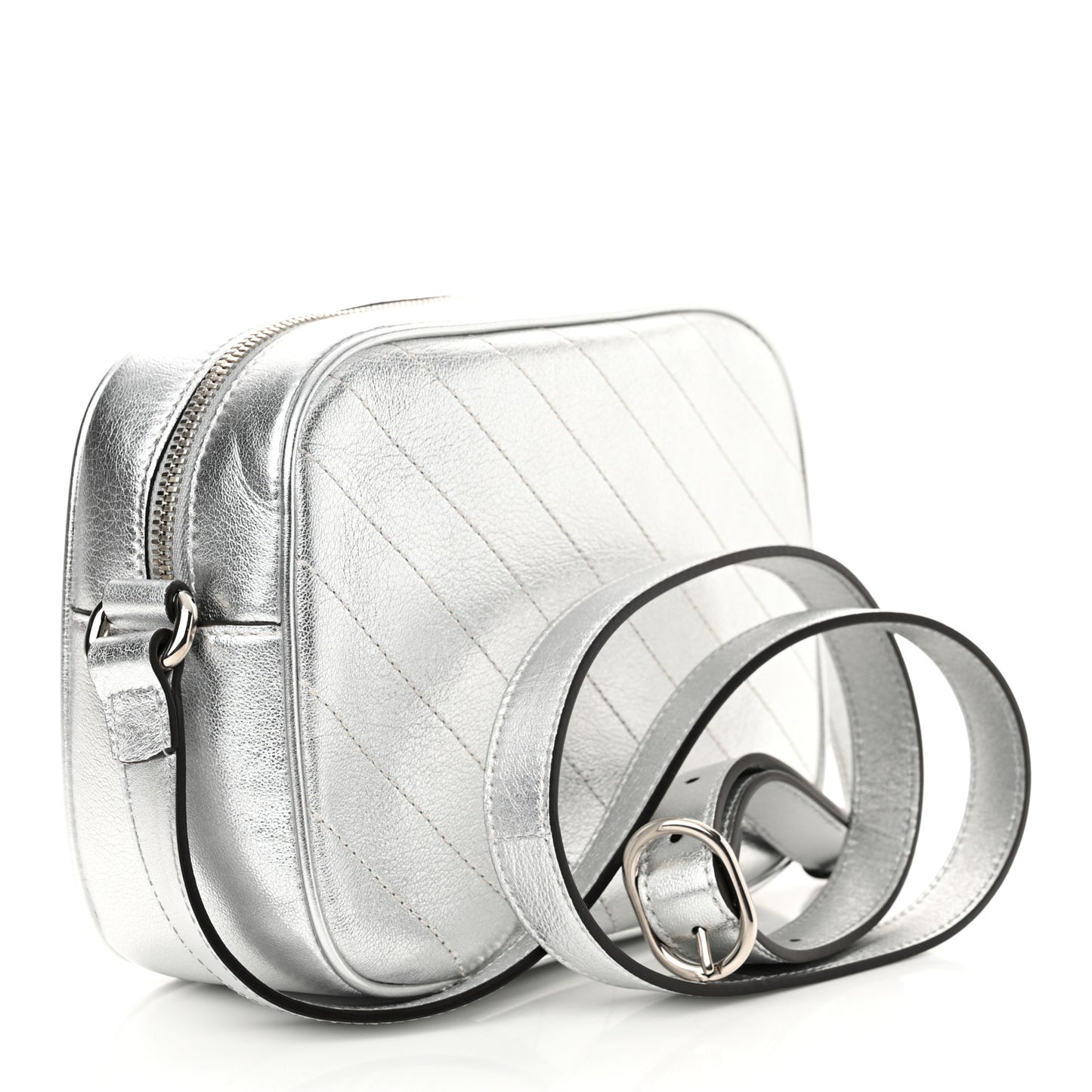 Metallic Sakai Be Green Calfskin Diagonal Stitched Small Blondie Shoulder Bag Silver