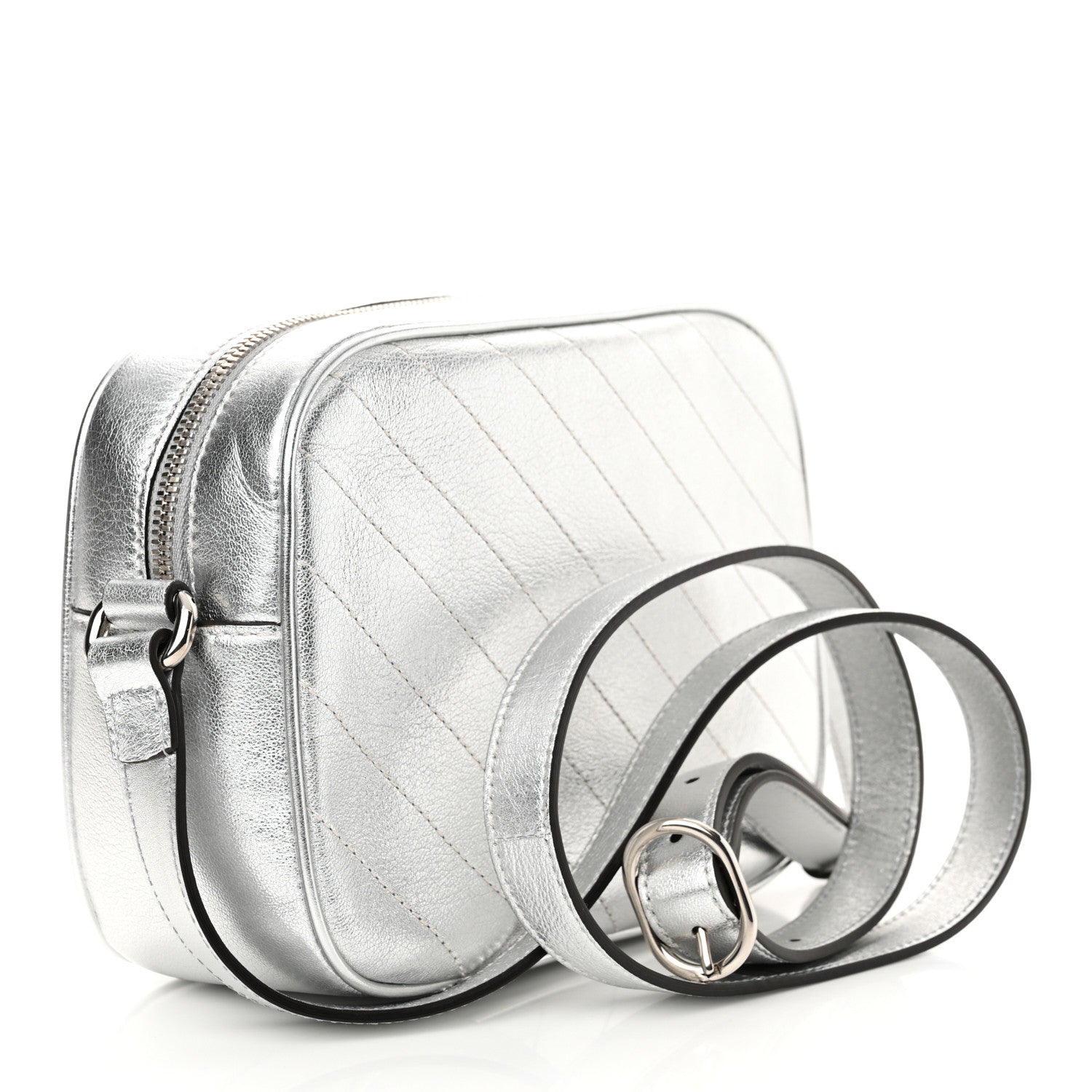 Gucci Metallic Sakai Be Green Calfskin Diagonal Stitched Small Blondie Shoulder Bag Silver 3 of 10