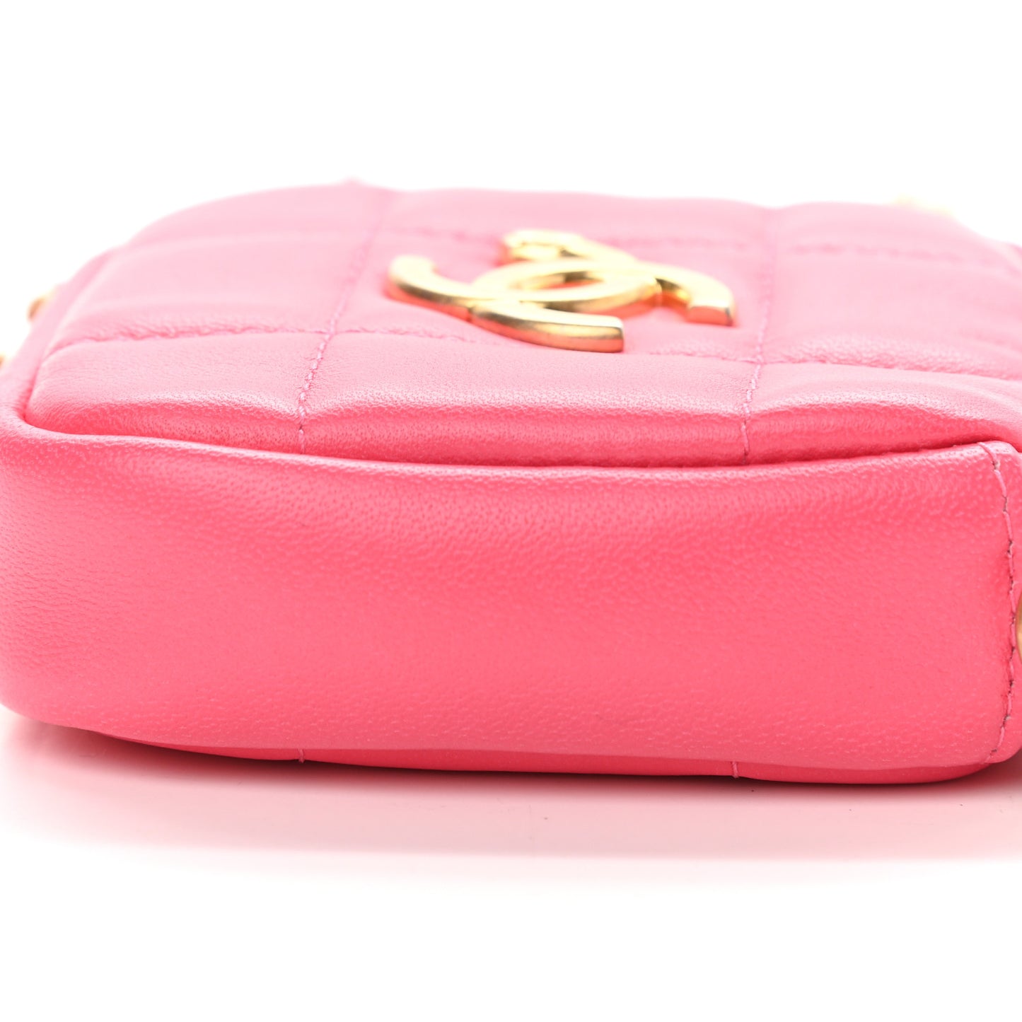 Lambskin Quilted Diamond Coin Purse With Chain Pink