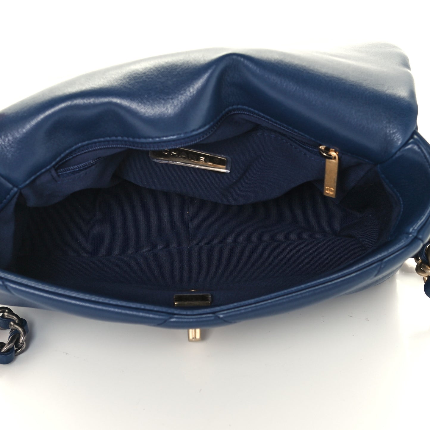 Lambskin Quilted Medium Chanel 19 Flap Navy Blue