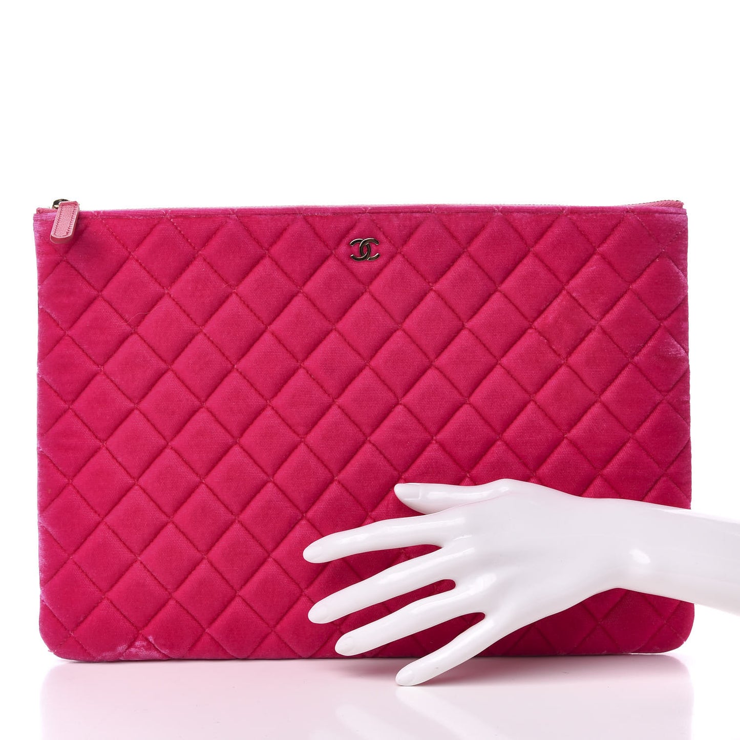 Velvet Quilted Large Cosmetic Case Fuchsia
