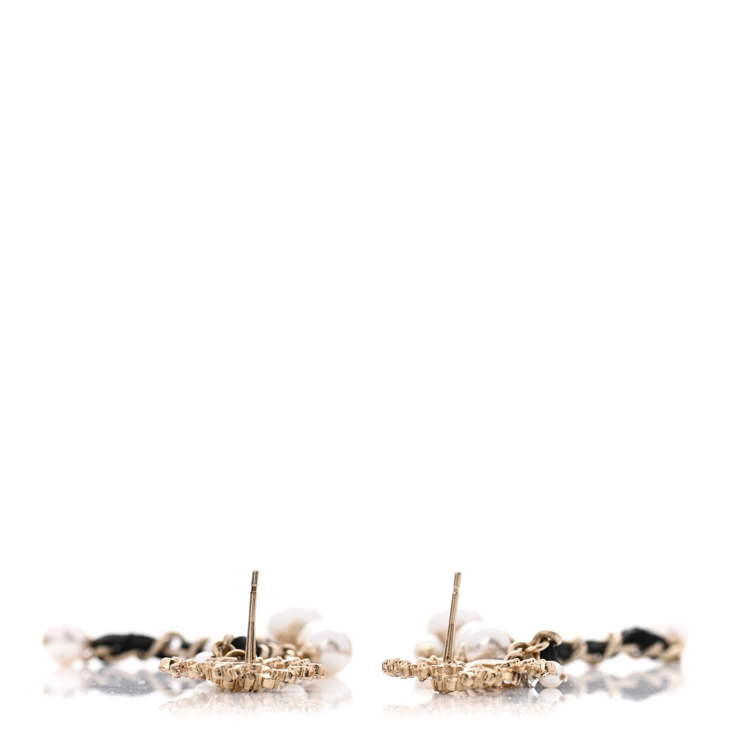 Pearl Crystal Lambskin Chain CC Dangle Earrings Gold