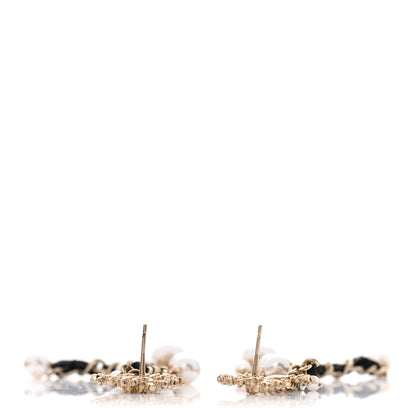 Chanel Pearl Crystal Lambskin Chain CC Dangle Earrings Gold 3 of 5