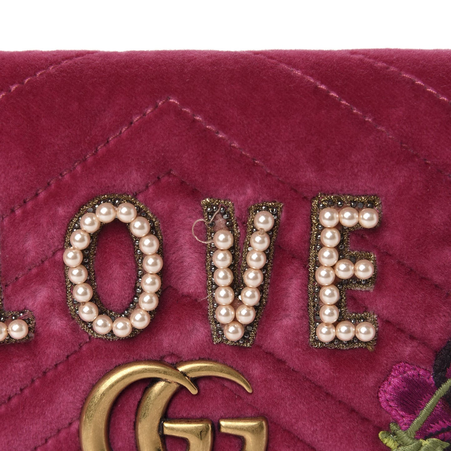 Velvet Matelasse Love Embroidered GG Marmont Mini Bag Light Raspberry Rose