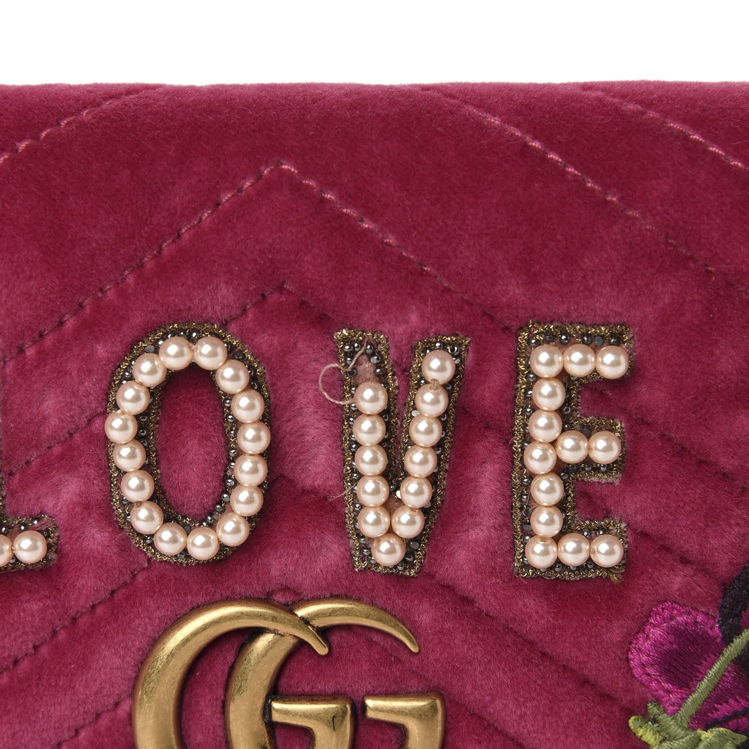 Gucci Velvet Matelasse Love Embroidered GG Marmont Mini Bag Light Raspberry Rose 11 of 11