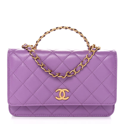 Chanel Lambskin Quilted Pick Me Up Wallet On Chain WOC Purple 1 of 14