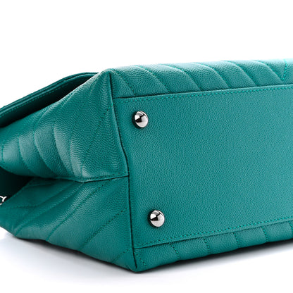 Chanel Caviar Chevron Quilted Small Coco Handle Flap Turquoise 10 of 11