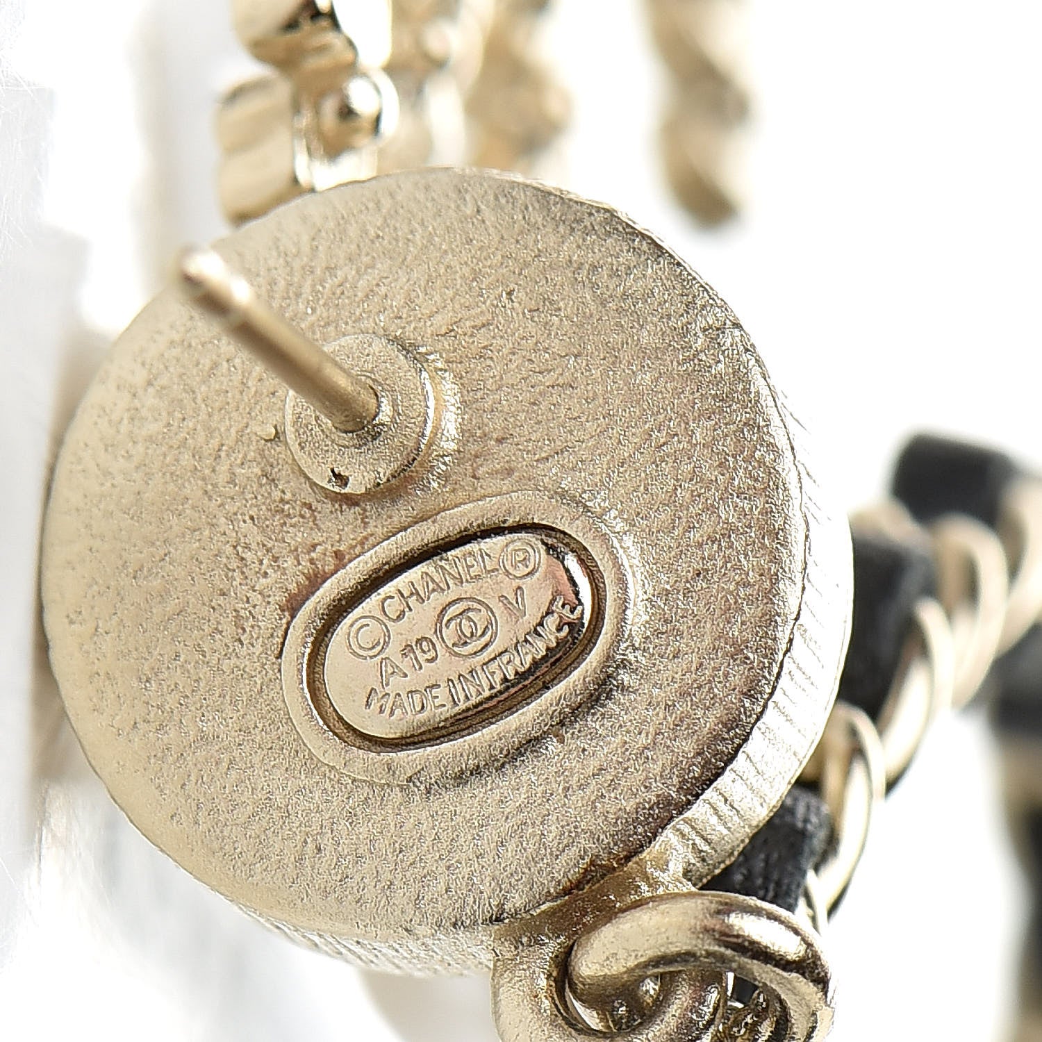 Chanel Lambskin Crystal Pearl CC Chain Hoop Earrings Gold Black 4 of 5
