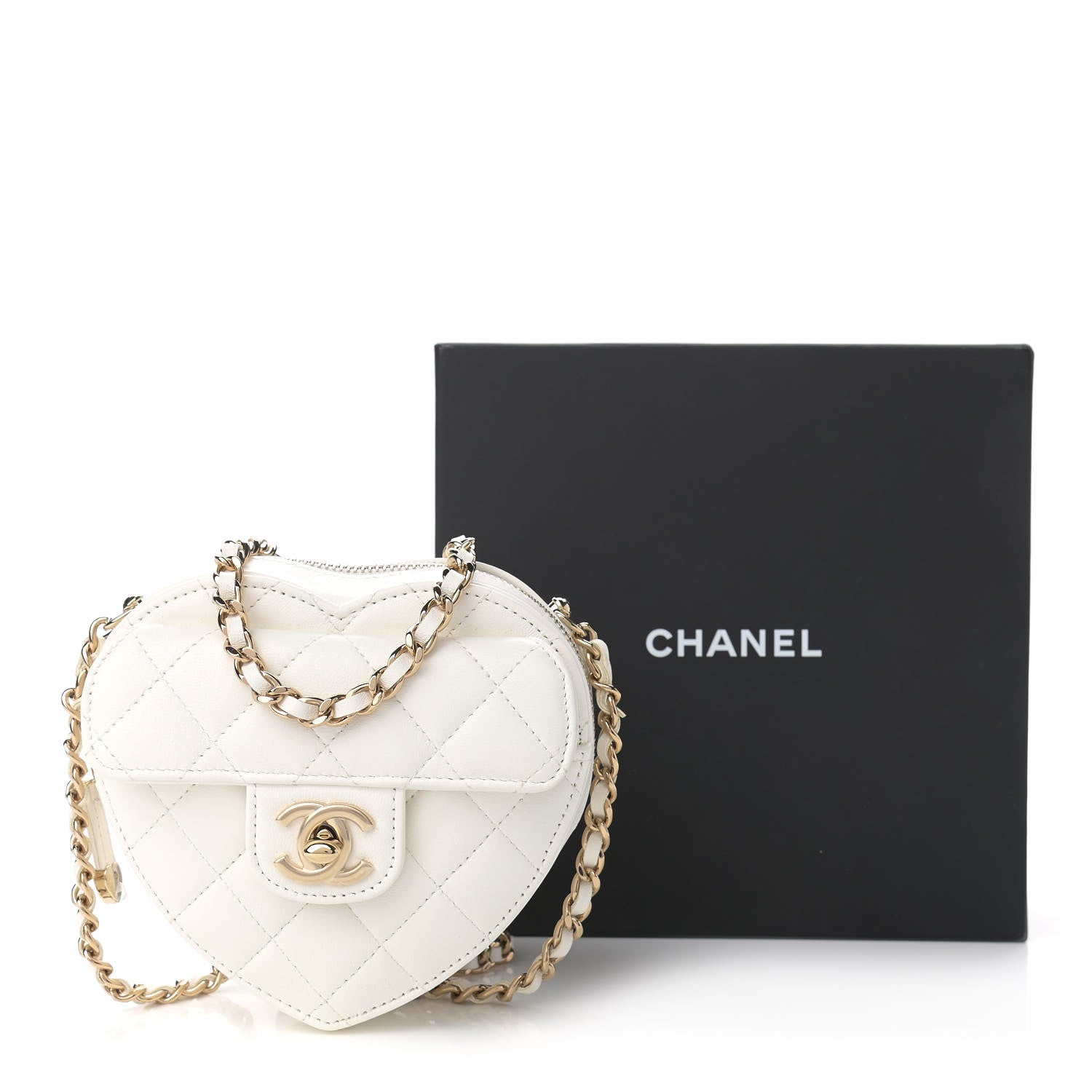 Chanel Lambskin Quilted CC In Love Heart Clutch With Chain White 11 of 11