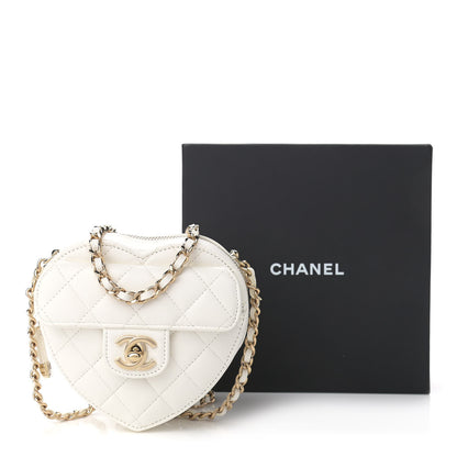Chanel Lambskin Quilted CC In Love Heart Clutch With Chain White 11 of 11