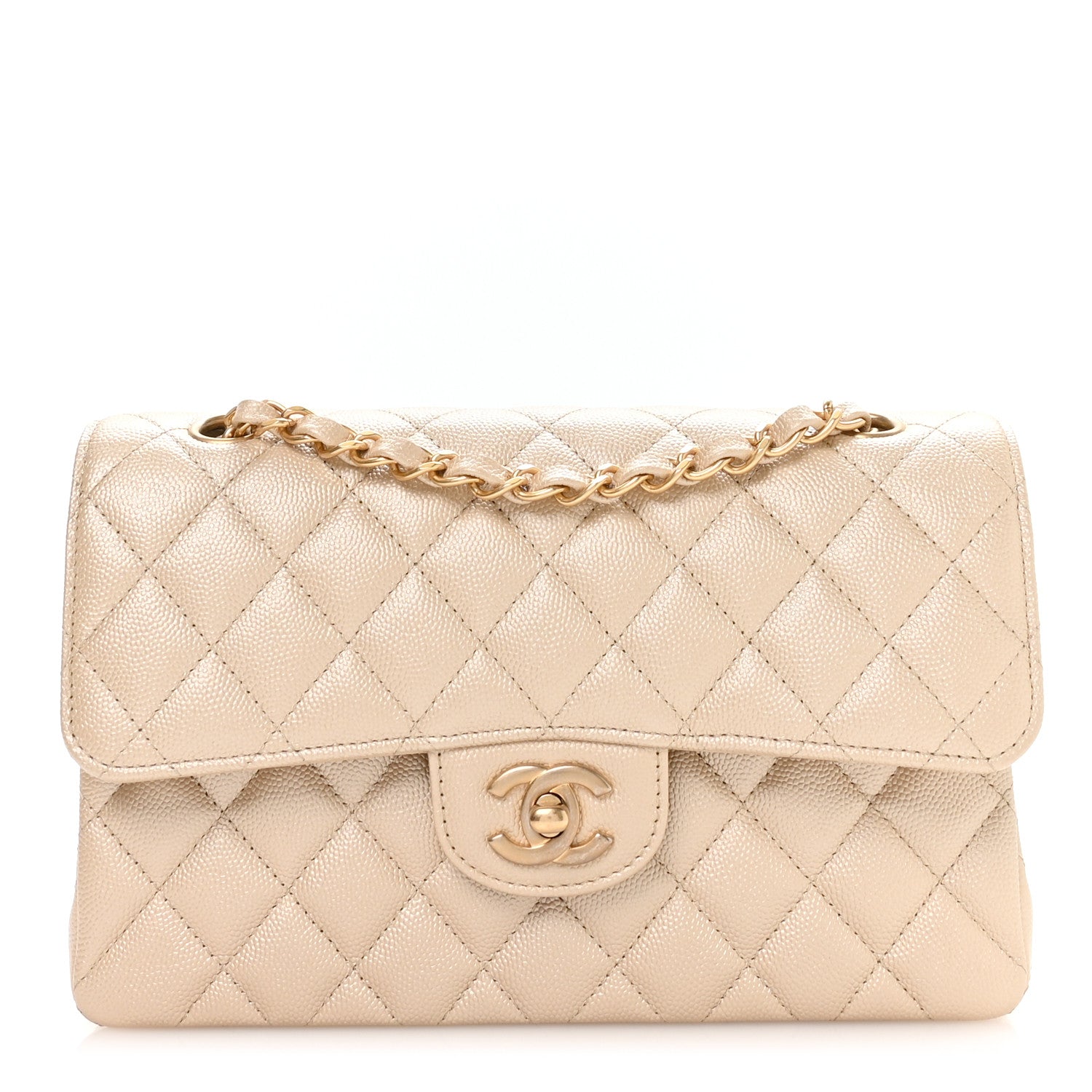 Chanel Metallic Caviar Quilted Small Double Flap Beige 1 of 21