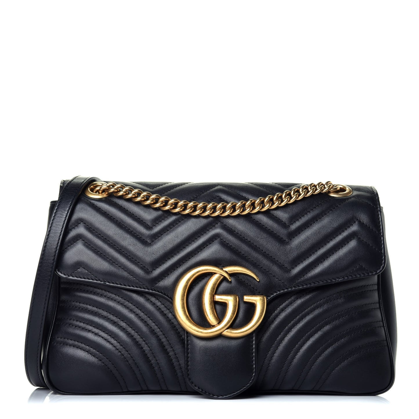 Calfskin Matelasse Medium GG Marmont Shoulder Bag Black
