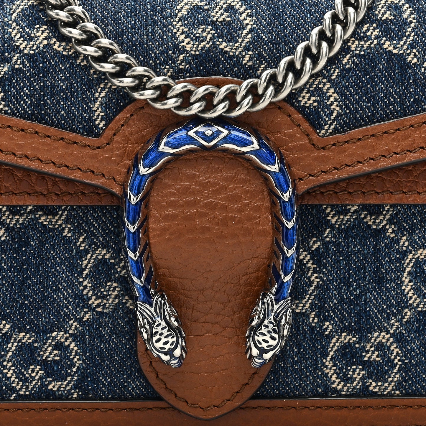 New Denim GG Monogram Dollar Calfskin Enamel Super Mini Dionysus Shoulder Bag Blue Tea Cuir Epilog Electric Blue
