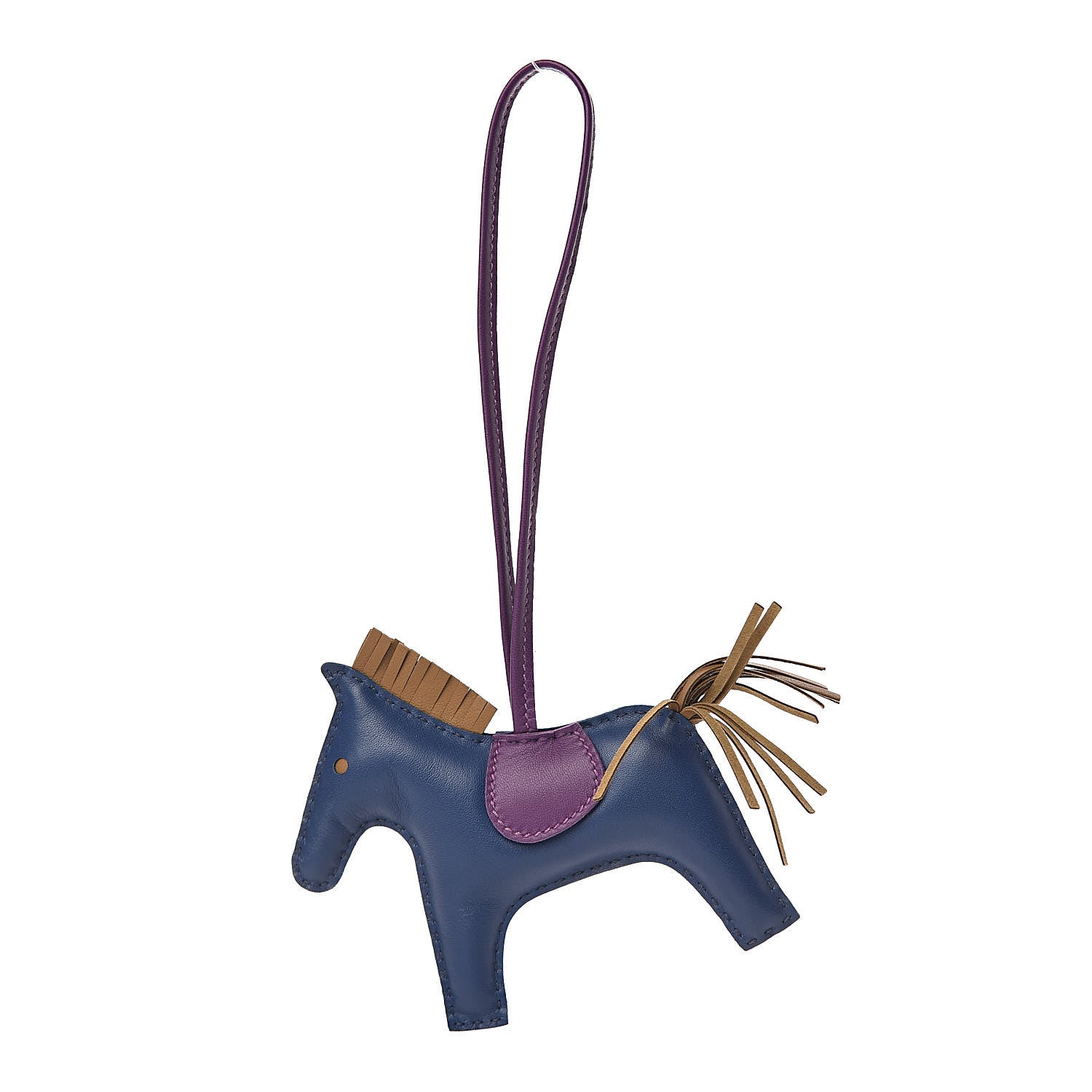 Hermes Milo Lambskin Grigri Rodeo Horse Bag Charm MM Bleu de Malte Kraft Violet 1 of 4