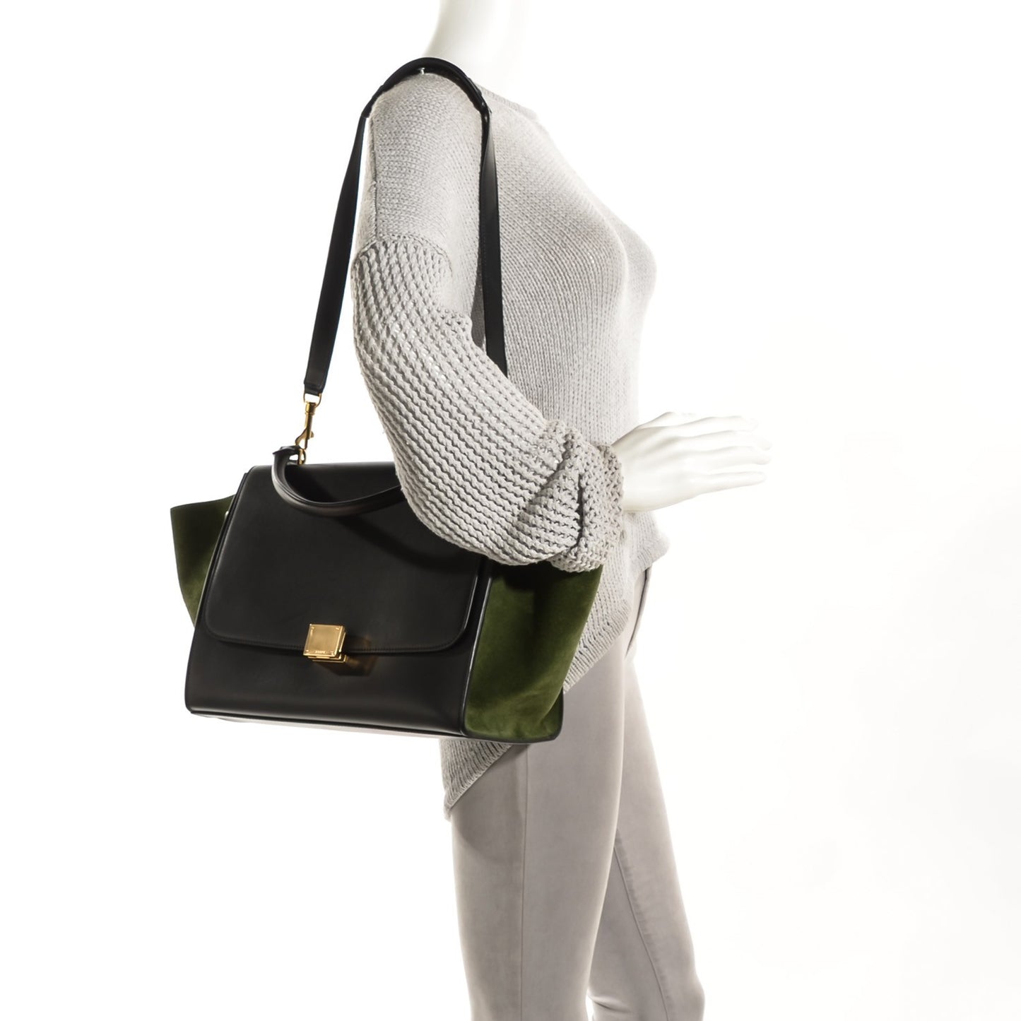 Natural Calfskin Suede Medium Bi-Color Trapeze Black