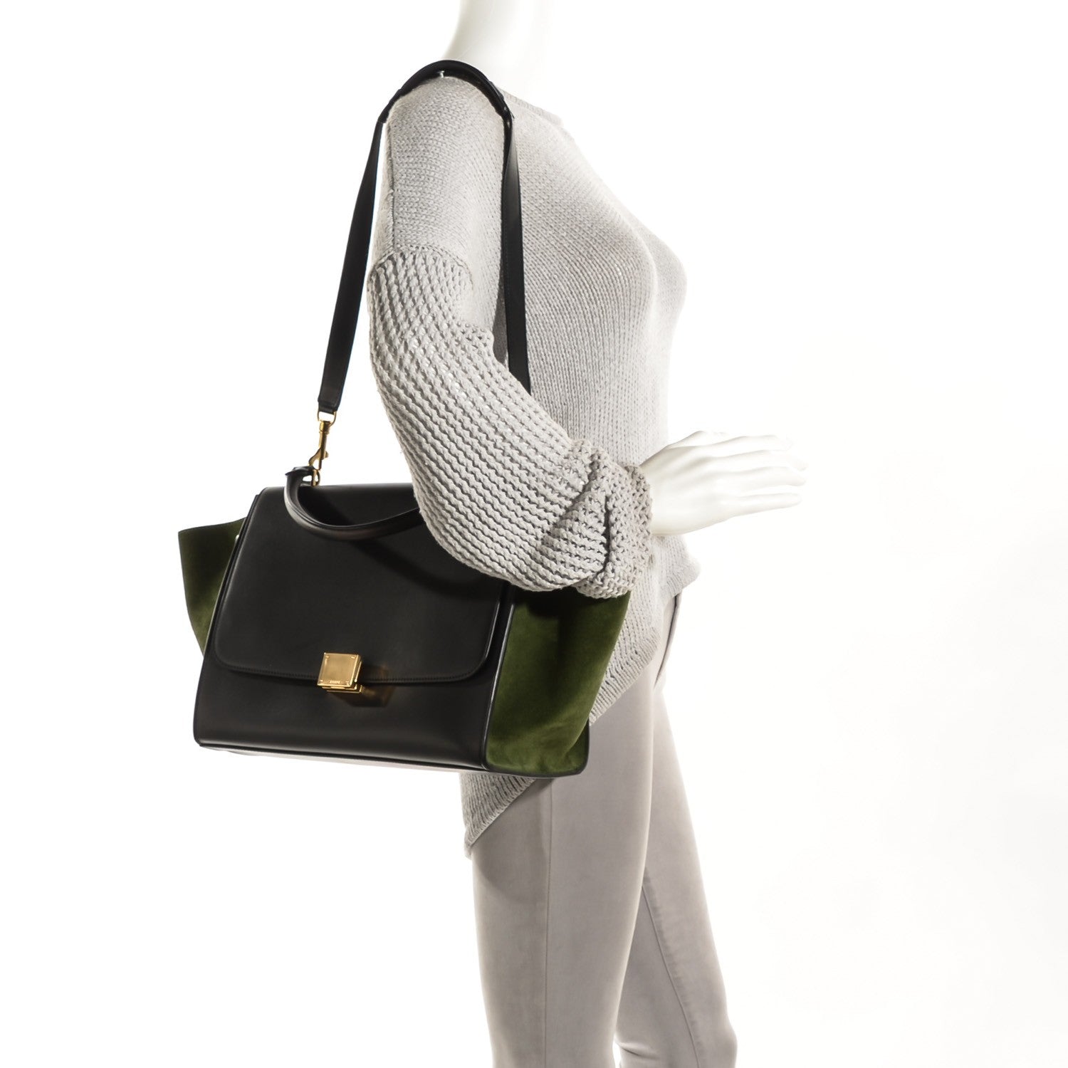 Celine Natural Calfskin Suede Medium Bi-Color Trapeze Black 2 of 8