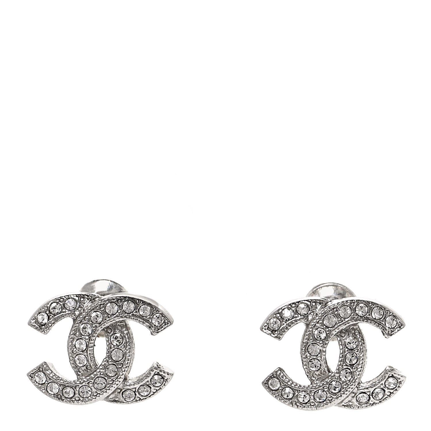 Chanel Crystal Timeless CC Earrings Silver 1 of 7