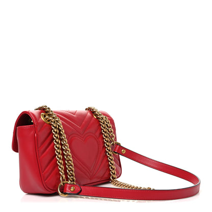 Gucci Calfskin Matelasse Mini GG Marmont Shoulder Bag Hibiscus Red 3 of 11