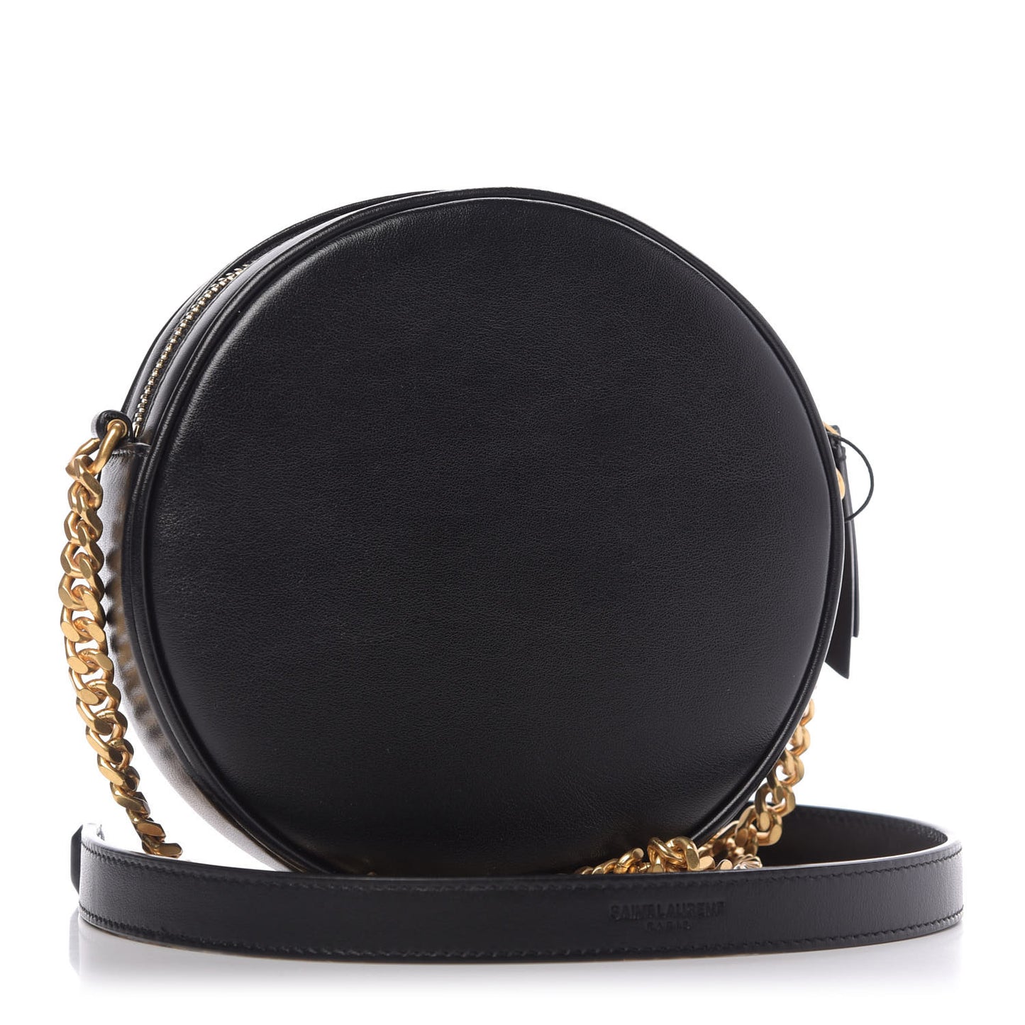 Smooth Calfskin Suede Leopard Print Round Vinyle Camera Bag Black