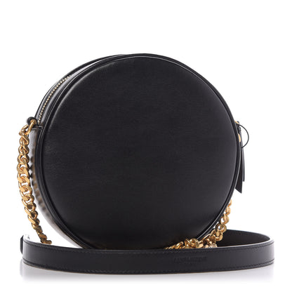 Saint Laurent Smooth Calfskin Suede Leopard Print Round Vinyle Camera Bag Black 3 of 9