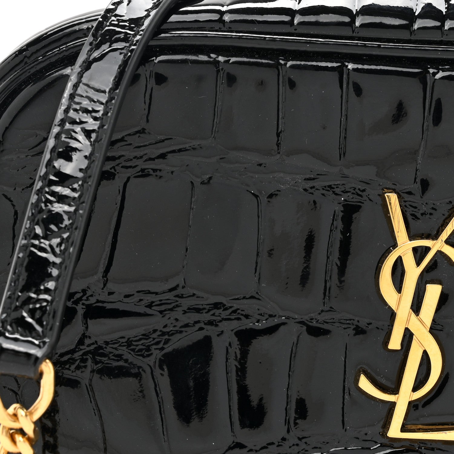 Saint Laurent Patent Calfskin Crocodile Embossed Monogram Mini Lou Camera Bag Black 8 of 12