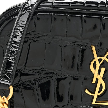 Saint Laurent Patent Calfskin Crocodile Embossed Monogram Mini Lou Camera Bag Black 8 of 12