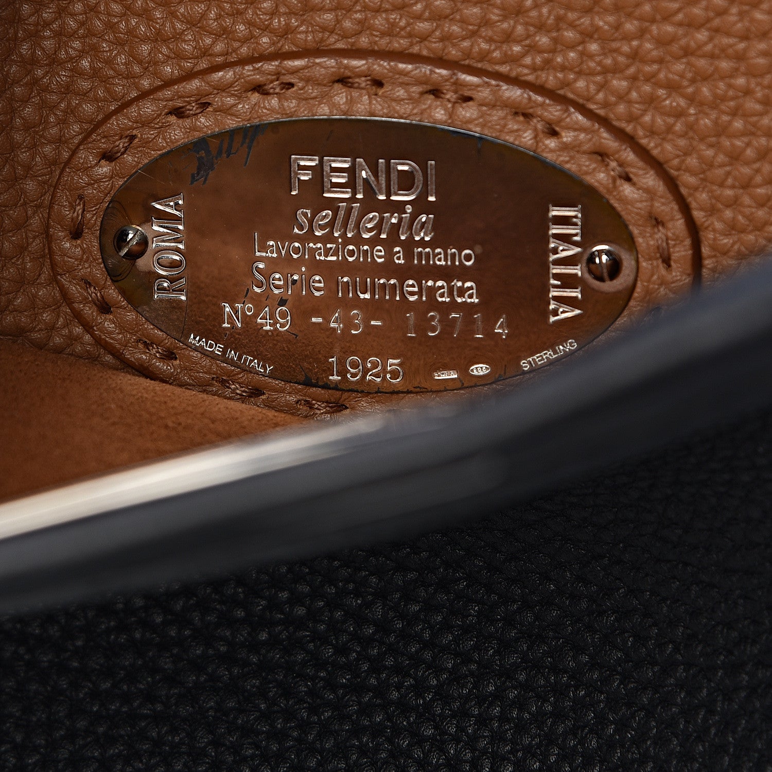 Fendi Cuoio Romano Selleria Bi-Color Medium Peekaboo Iconic Satchel Black Mou 6 of 11