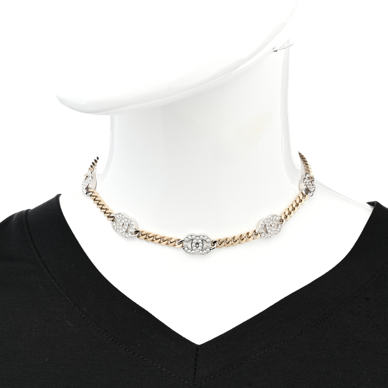 Chanel Crystal Chain CC Choker Gold Silver 1 of 6
