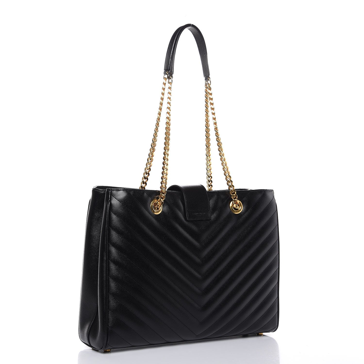 Saint Laurent Grain De Poudre Matelasse Chevron Monogram Shopping Bag Black 3 of 9