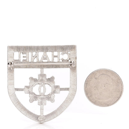 Chanel Swarovski Baguette Crystal CC Shield Brooch Silver 2 of 3