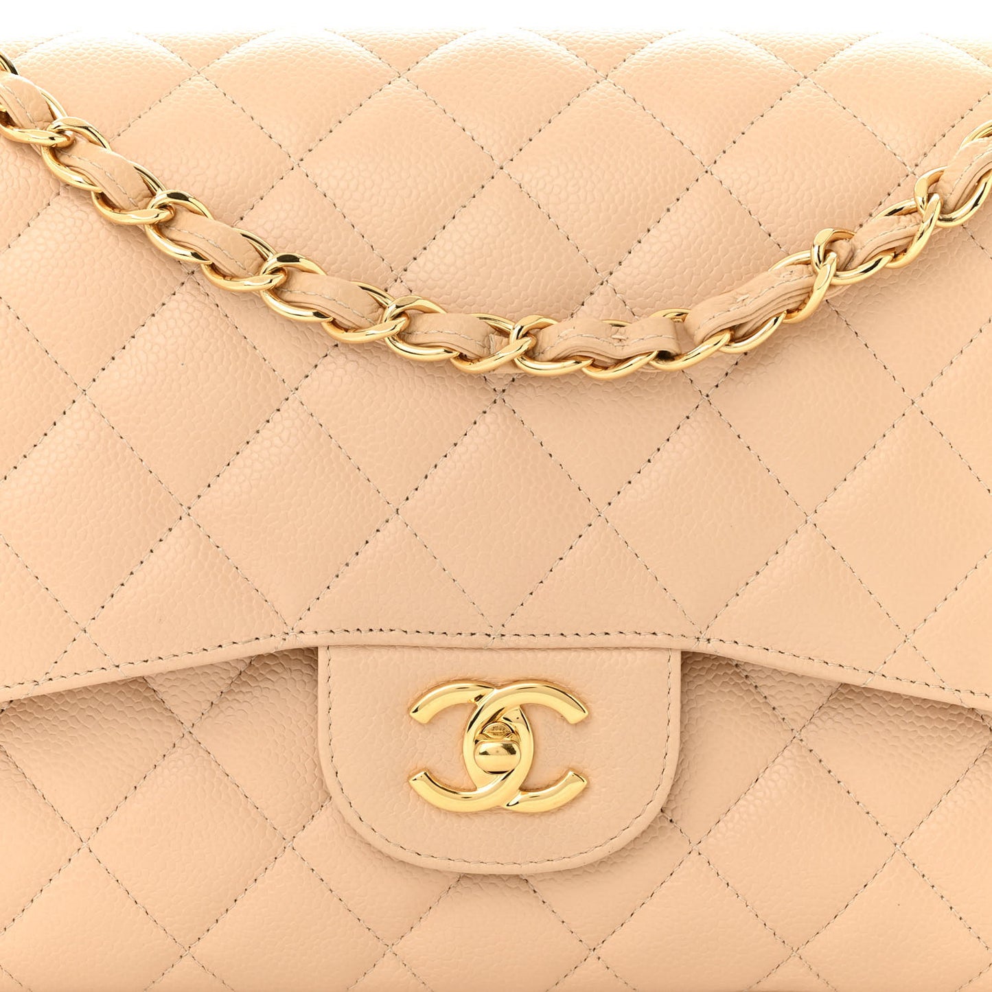 Caviar Quilted Jumbo Double Flap Beige