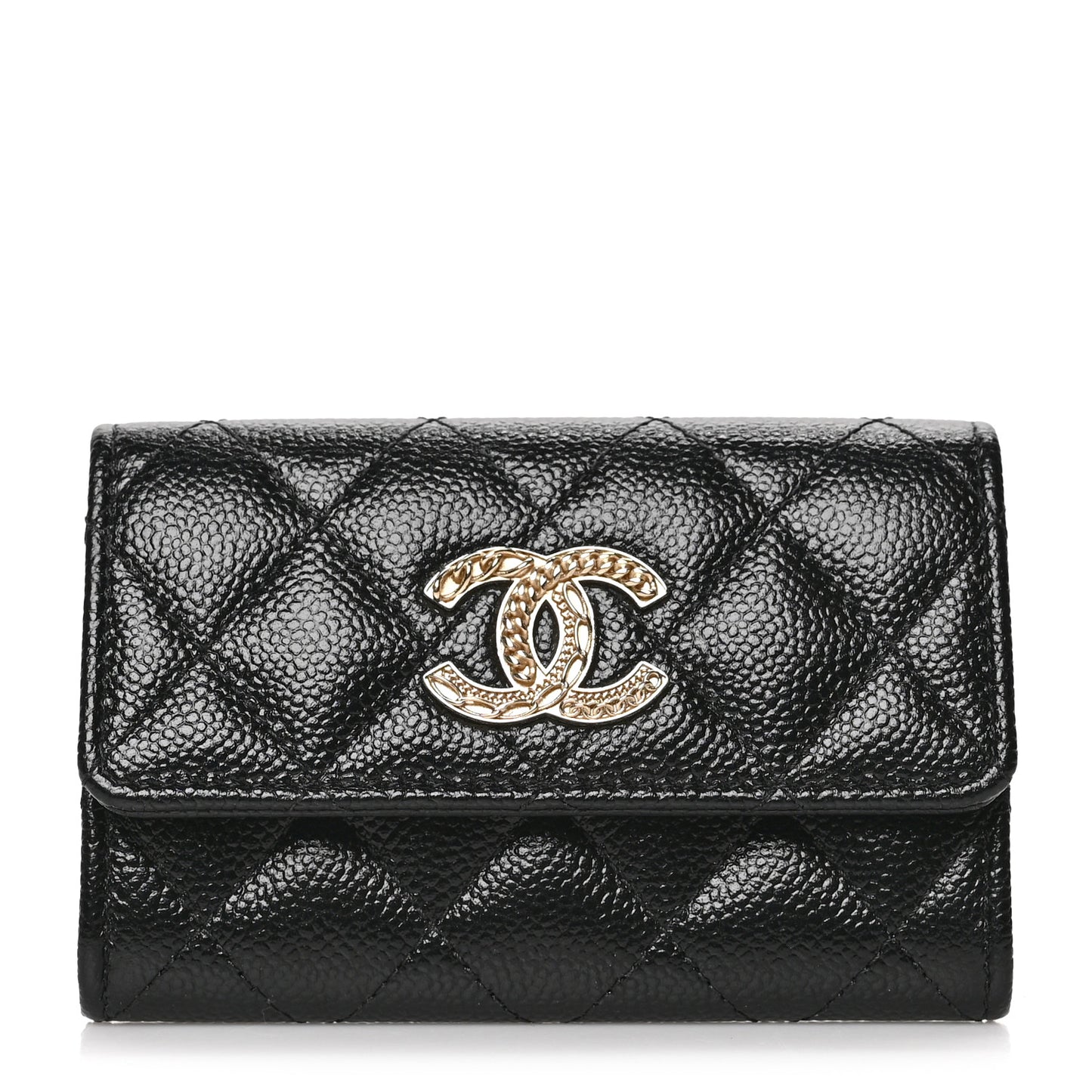Caviar Quilted Chain CC Flap Card Holder Black