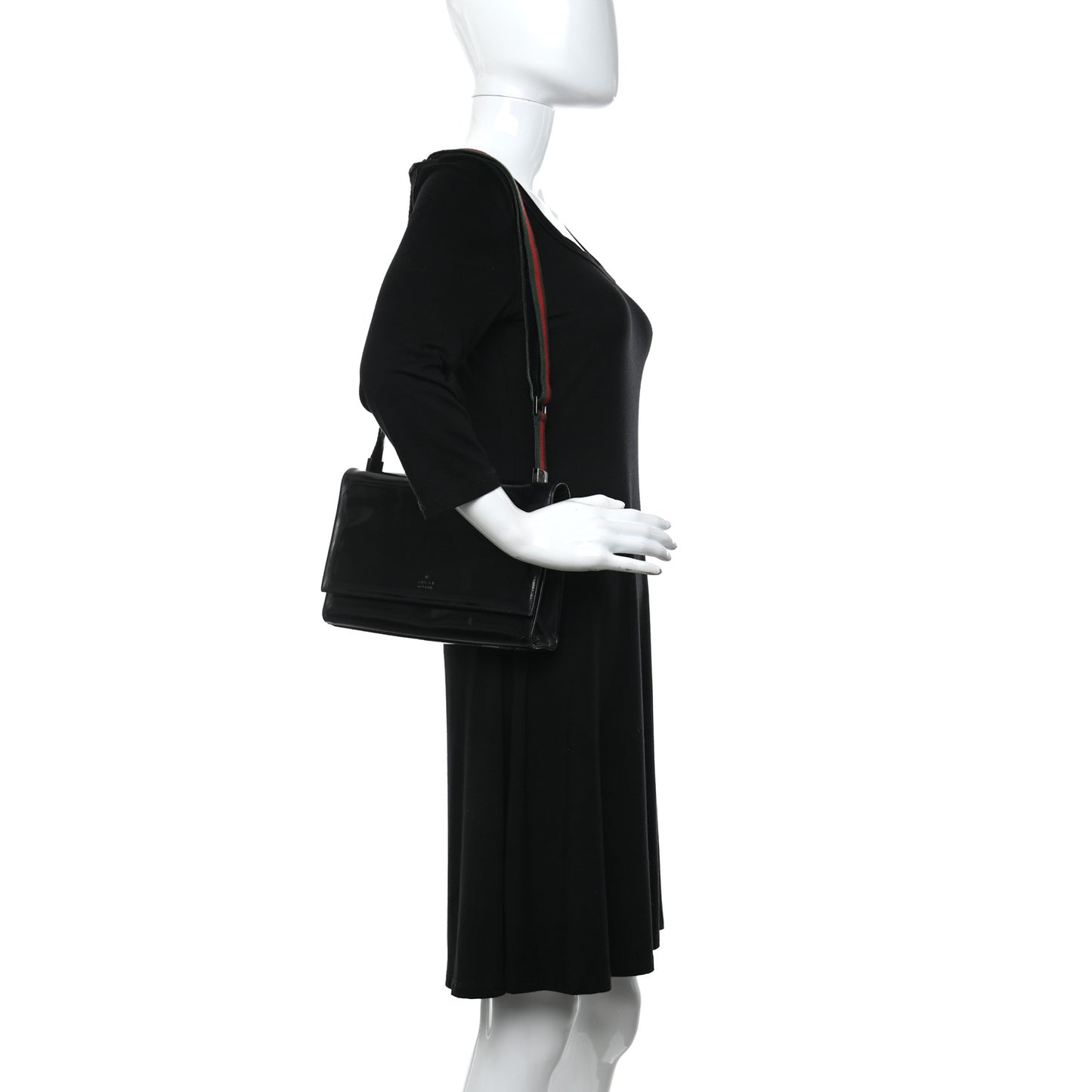 Patent Web Shoulder Bag Black
