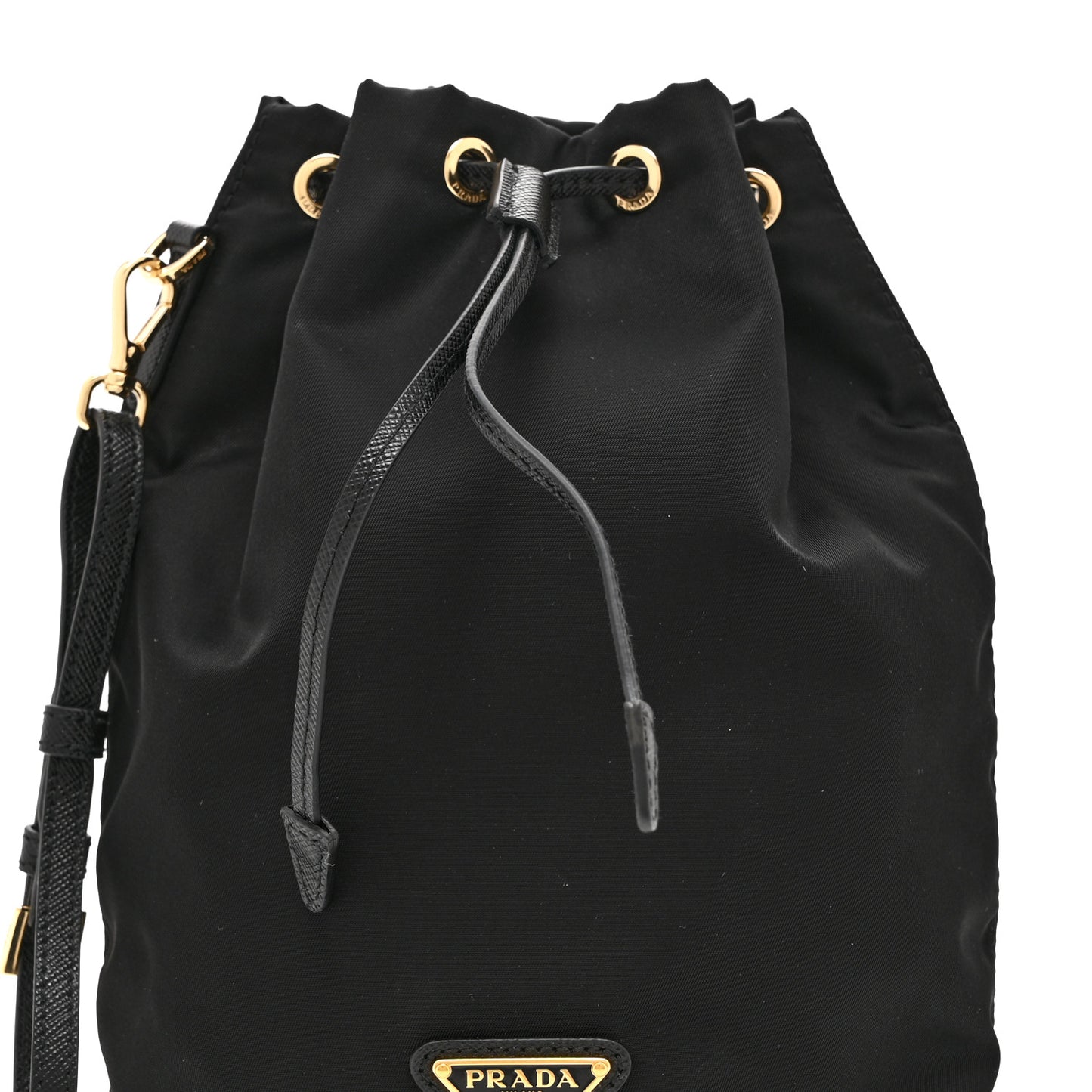 Saffiano Tessuto Nylon Vela Bucket Wristlet Black