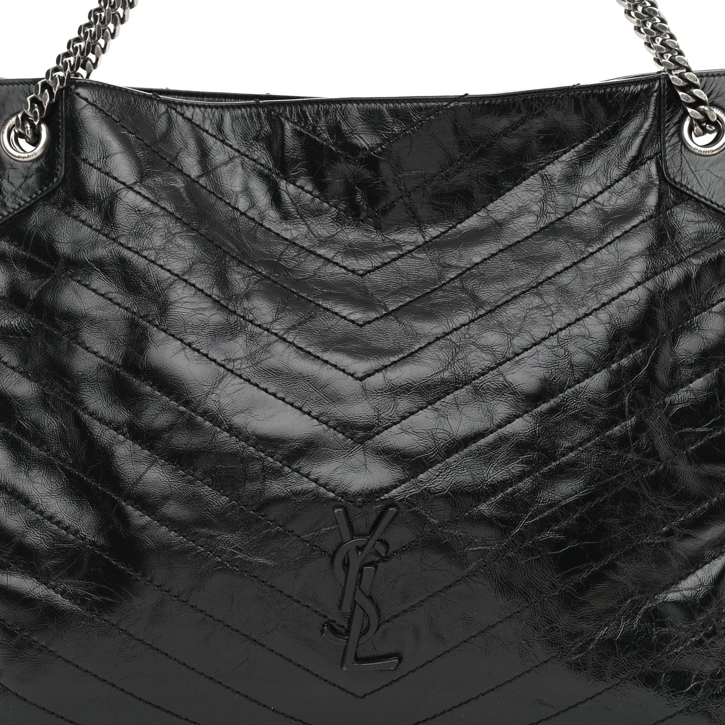 Crinkled Calfskin Matelasse Monogram Medium Niki Shopper Tote Black