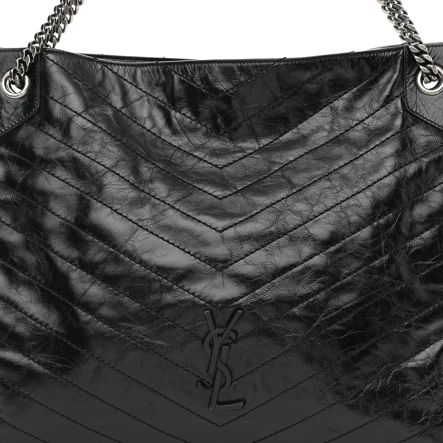Saint Laurent Crinkled Calfskin Matelasse Monogram Medium Niki Shopper Tote Black 8 of 11