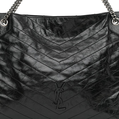 Saint Laurent Crinkled Calfskin Matelasse Monogram Medium Niki Shopper Tote Black 8 of 11