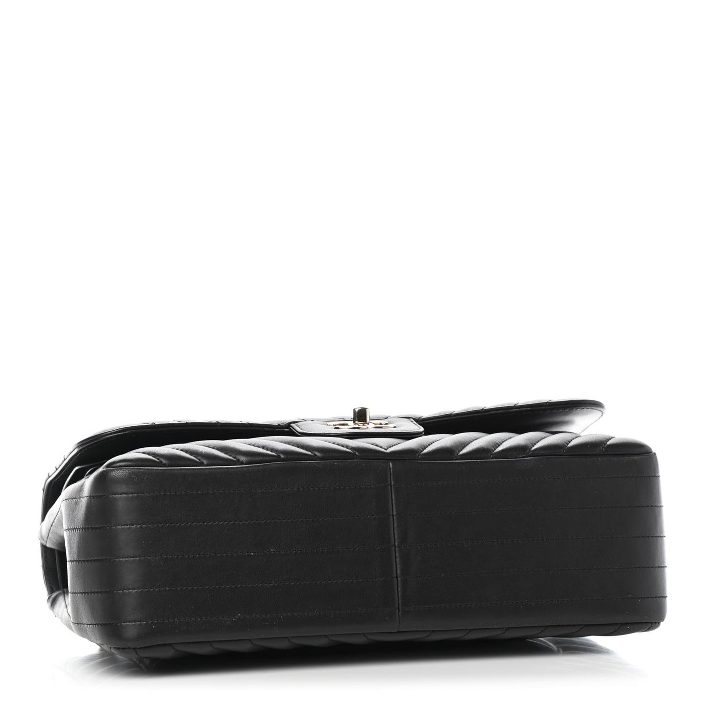 Lambskin Chevron Quilted Jumbo Double Flap Black
