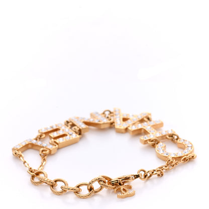 Chanel Metal Crystal 90's Icon Logo Bracelet Gold 3 of 5