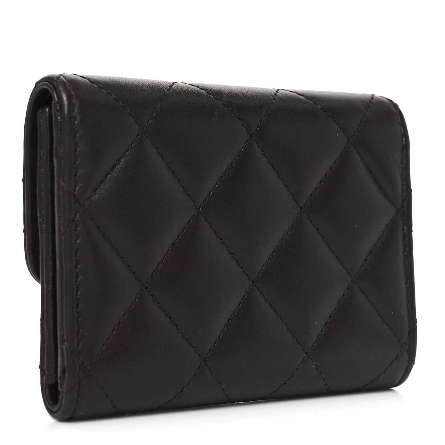 Lambskin Quilted Textured CC Compact Flap Card Holder Eggplant