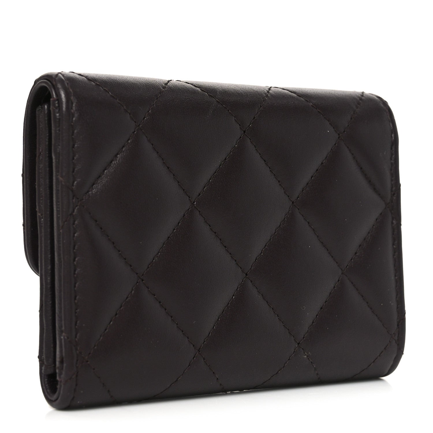 Chanel Lambskin Quilted Textured CC Compact Flap Card Holder Eggplant 3 of 8