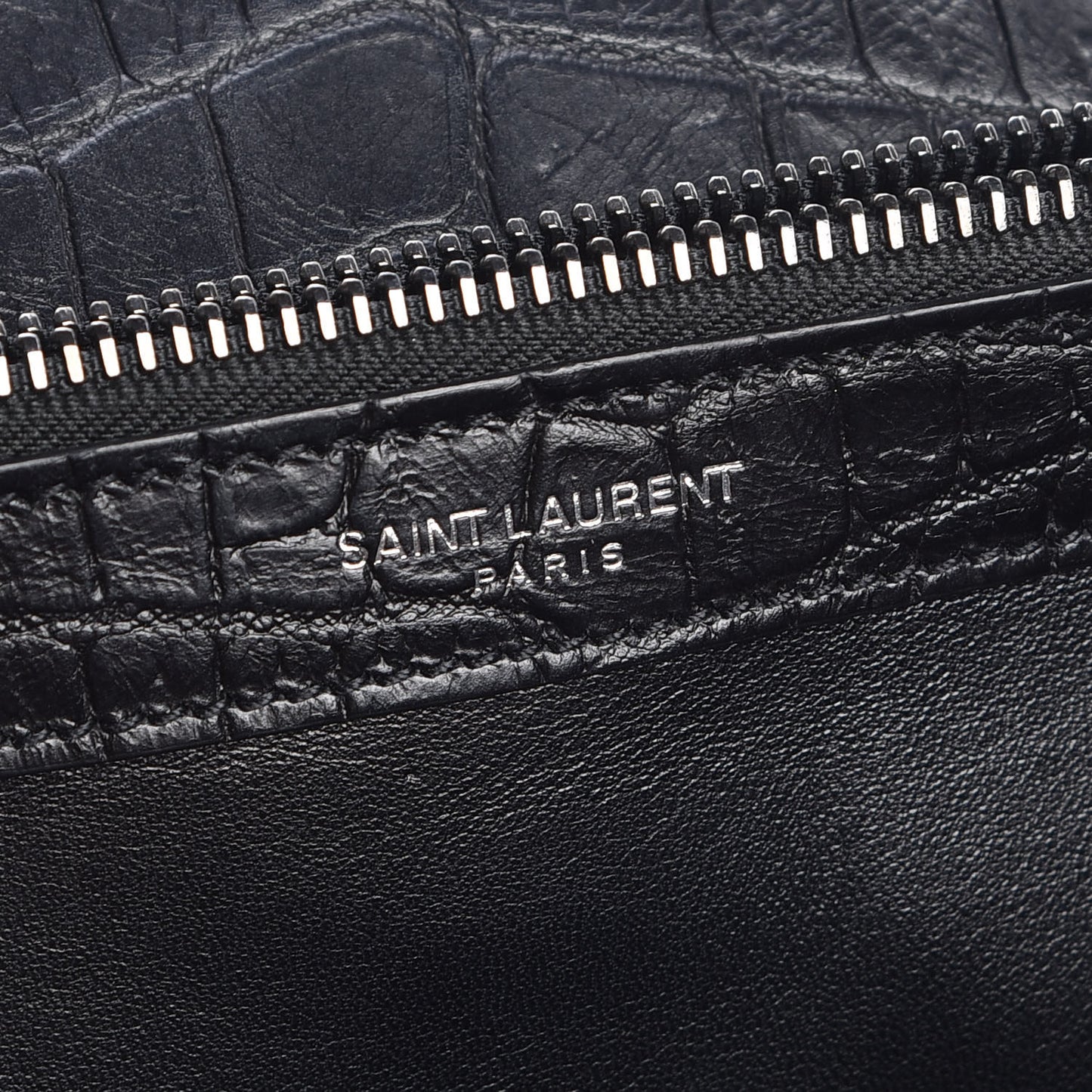 Calfskin Crocodile Embossed Monogram Large College Satchel Black